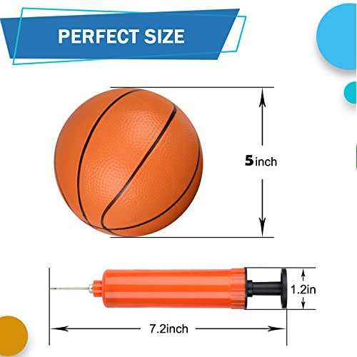 5 PVC Mini Basketballs for Indoor Hoops - Soft Rubber Replacement Balls for Over-Door Sets (3 Pack with Air Pump)