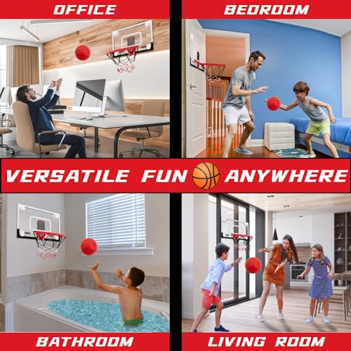 BOHEN Mini Basketball Hoop with Suction Cup, Ball, and Scorer - Wall Mounted Indoor Game for Kids, Teens, and Adults (Clear)