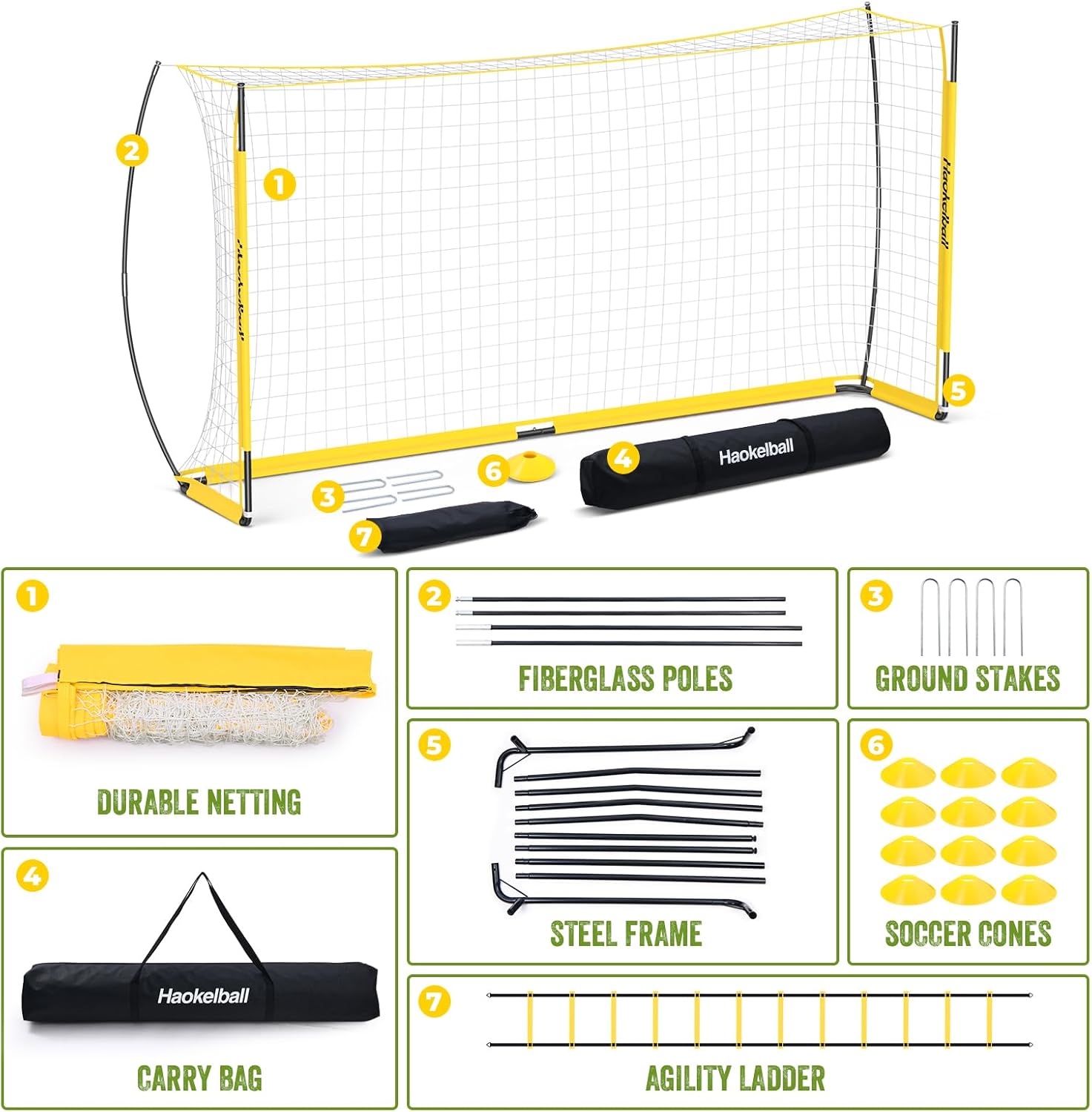 Portable Soccer Goal Net for Teens Adults 12x6 FT Soccer Goals for Backyard Quick Setup Soccer Net with Upgraded Goal Posts, Agility Ladder and 12 Soccer Cones