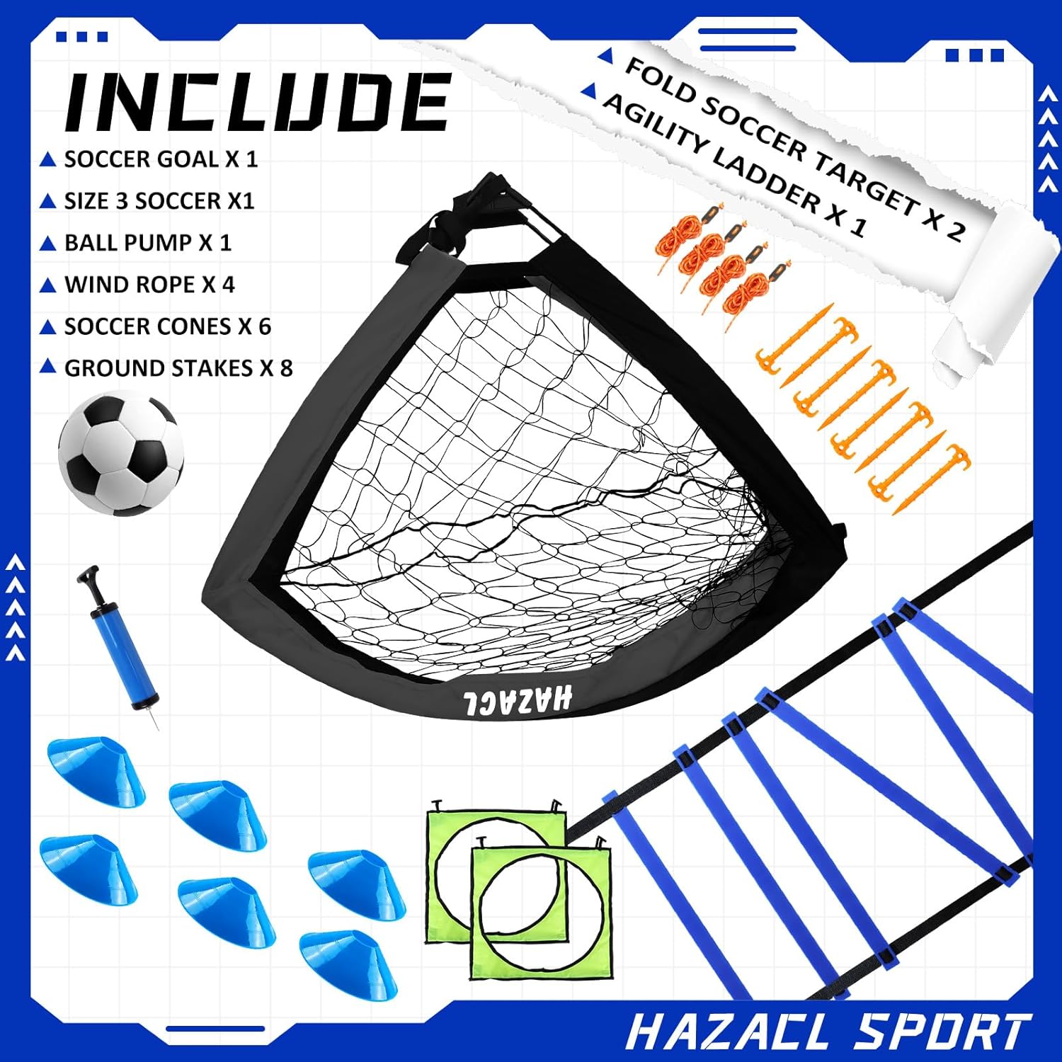 Kids Soccer Goal for Backyard, 9x5 FT Portable Soccer Net Pop Up Training Equipment with Ball, Agility Ladder, Cones, Target & Carry Bag for Toddler Youth Adult Outdoor Sports Games Practice