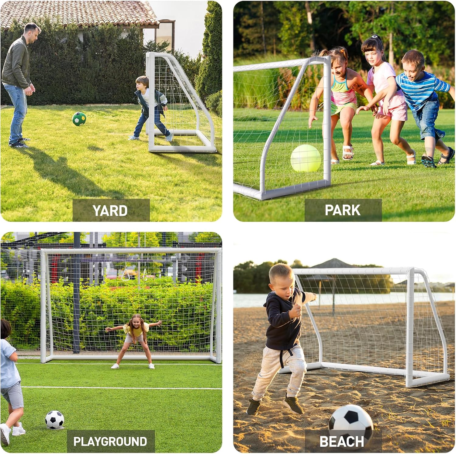 Soccer Goal 10FTx6.5FT/8FTx 5FT/ 6FTx4FT | Soccer Net Post Soccer Goal for Backyard with Weatherproof UPVC Frame,Ground Stakes | Portable PVC Goal for Kids and Adults