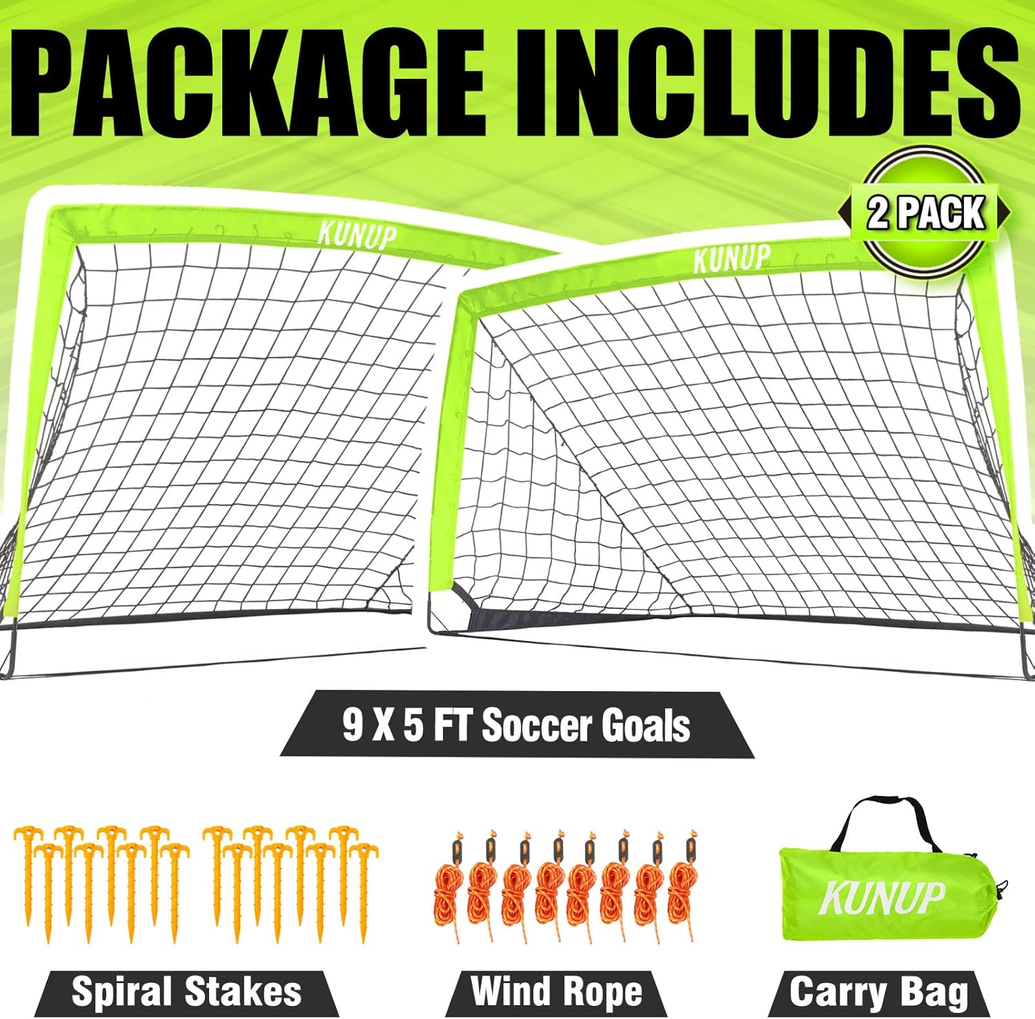 Easy Foldable 9×5FT Kids Soccer Goals with Carrying Bags - Ideal for Toddler Youth and Adult Soccer Training