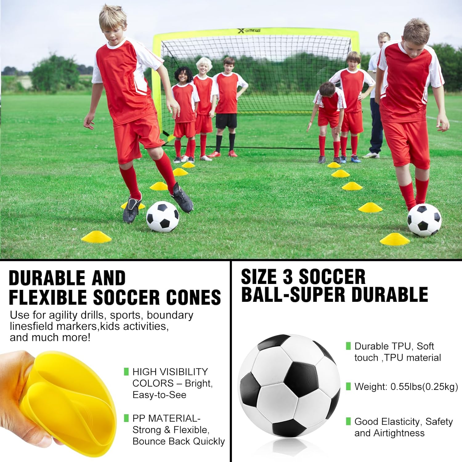 Kids Soccer Goals for Backyard Set of 2, 6x4 ft Portable Pop Up Soccer Goal Training Equipment with Soccer Ball, Ladder and Cones, Soccer Nets for Backyard for Kids Youth Toddler Outdoor Sports Game