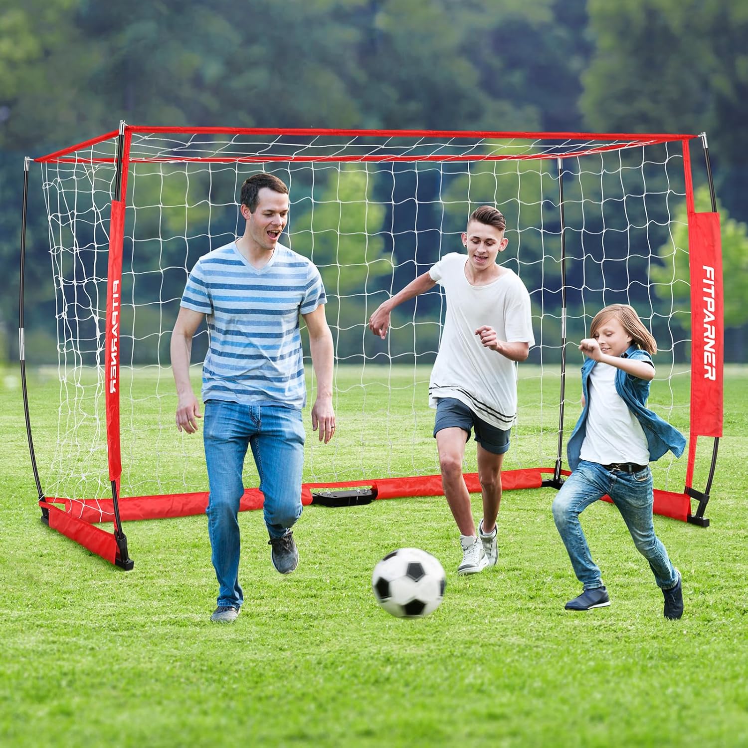 12x6 FT Soccer Goals for Backyard, Portable Soccer Goal Training Equipment, Collapsible Metal Base Soccer Net Set with Soccer Ball, Agility Ladder and Cones for Kids Adults Outdoor Sports Games