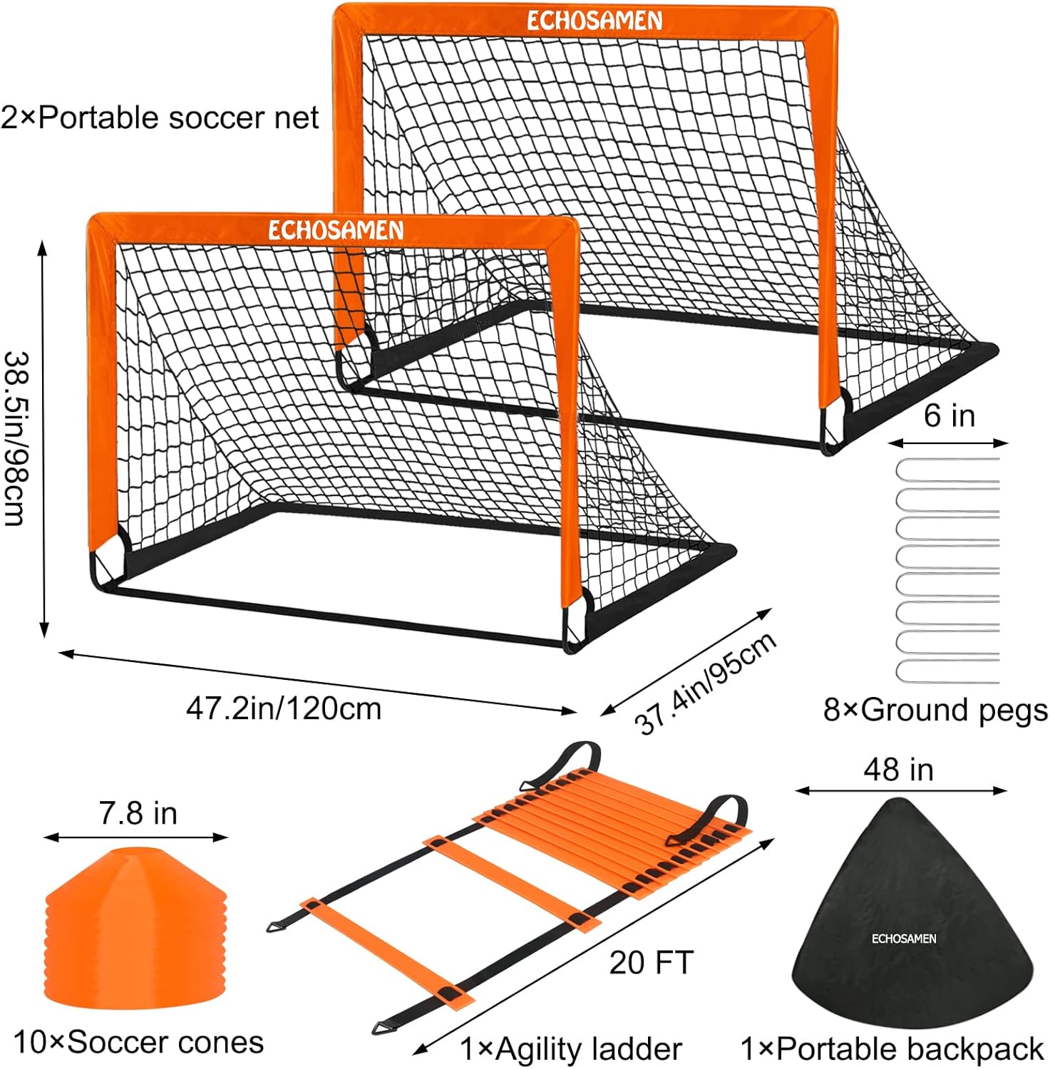 Kids Soccer Goals for Backyard Set, Portable Soccer Training Equipment, Foldable Pop Up Soccer Net with 10 Soccer Cones, Agility Ladder & Carry Bag, 2 of 4' x 3' for 1-15 Years Kid & Youth Ideal Gift