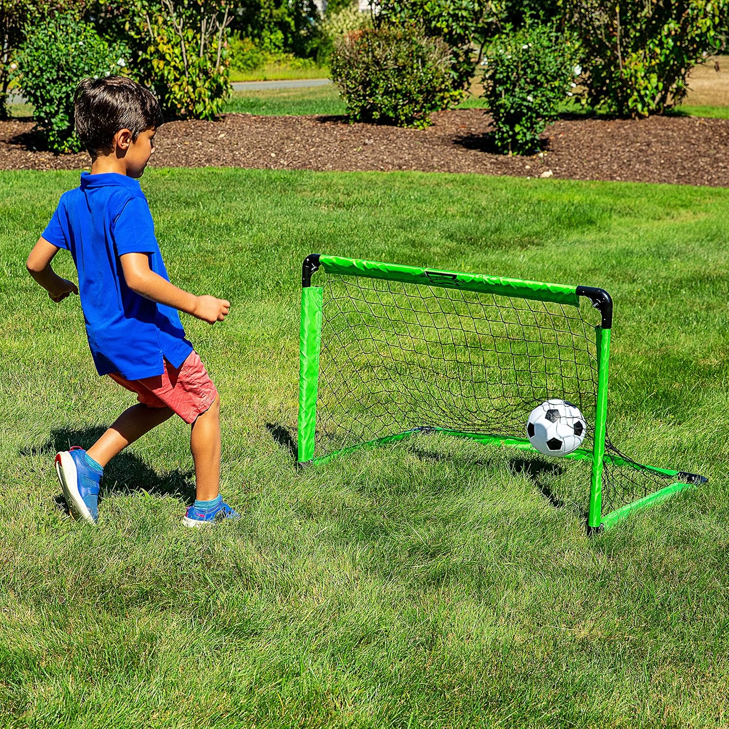 Portable Mini Soccer Goal - Folding Indoor + Outdoor Kids Mini Soccer Net with Carry Bag - Plastic Backyard Youth Goal with Ground Stakes - 36" x 24"